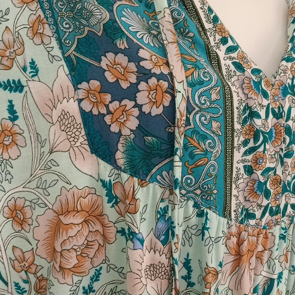Womens Floral Bohemian Long Sleeve Blouse Babydoll sz L - Picture 7 of 13